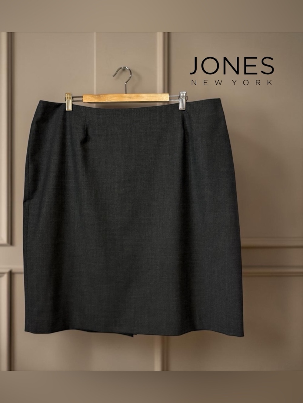 Jones New York, 20W, Charcoal Stretch Pencil Skirt, Plus Size, Wool Blend